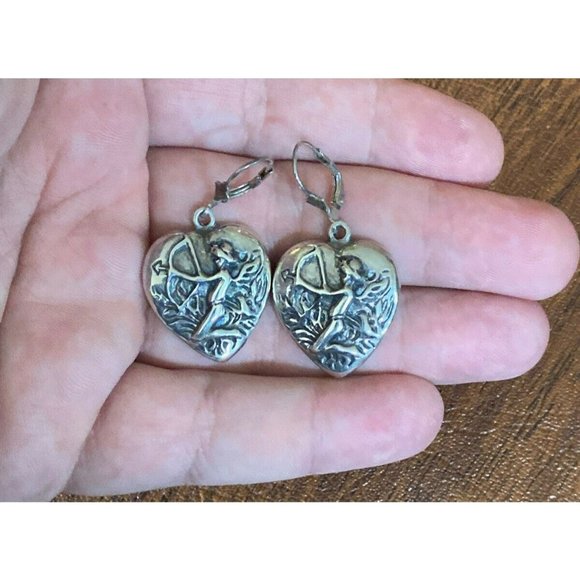 L&H Lewis & Heubner Sterling Silver 925 Cupid Shooting Arrow Heart Earrings - Picture 7 of 7